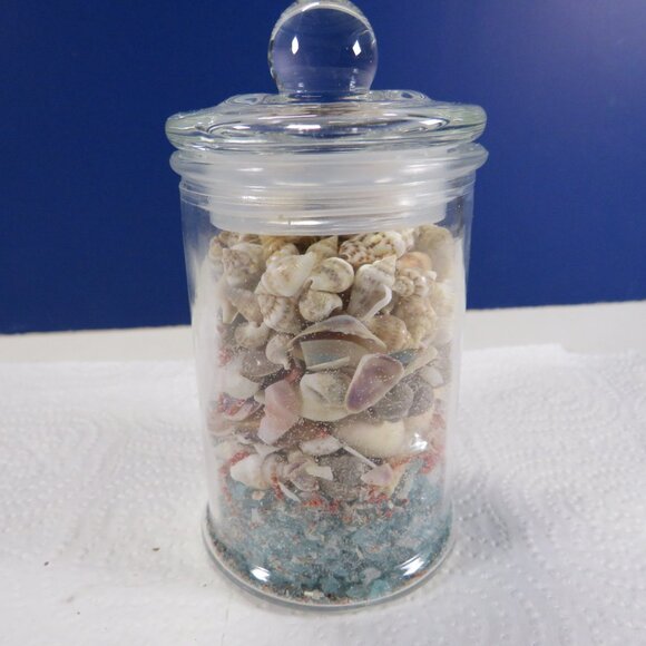 REAL tiny sea shells in a New Glass Jar w seal & lid 4.5" tall - Picture 2 of 12